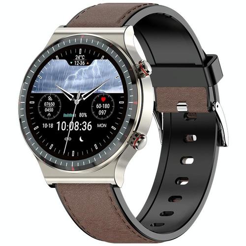 Montre Connectée Ecg Médical Bracelet Cuir Marron Rappel Menstruel Unisexe Argent Yonis