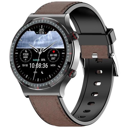 Montre Connectée Ecg Médical Bracelet Cuir Marron Rappel Menstruel Unisexe Noir Yonis