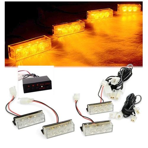 Kit 4 Flash D'urgence À Led Orange - 3 Modes De Signalisation - Type Voiture Pilote / Dépanneuse / Convoi Exceptionnel / Sécurité / Vigile  / Véhicule D'intervention Télésurveillance