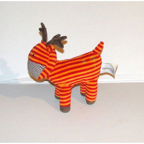 Doudou Cerf  Renne Rayé Orange Rouge Orchestra