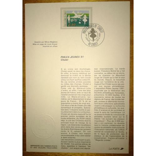 Notice Philatélique Premier Jour Philex-Jeunes 91 Cholet 2,50f Du 30.03.1991