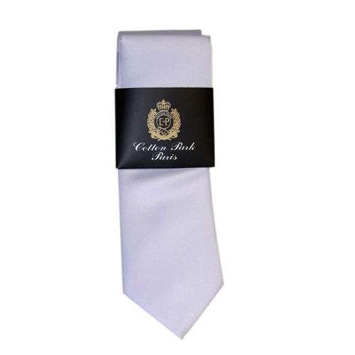Cotton Park - Cravate Polyester + Pochette Assortie Grises - Homme