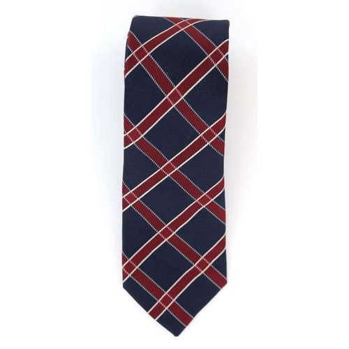 Cotton Park - Cravate 100% Soie Bleue Marine Et Rouge - Homme