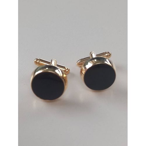 Boutons De Manchettes En Forme De Disque De Couleurs Dorée Et Noire