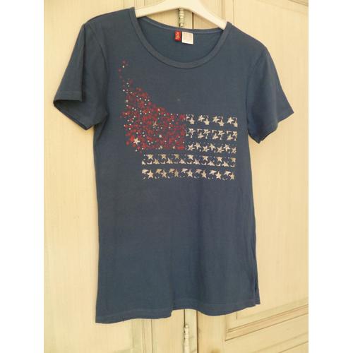 T-Shirt Neuf Bleu Avec Drapeau Étoiles Devant Taille 34/36 Marque :Tipster 