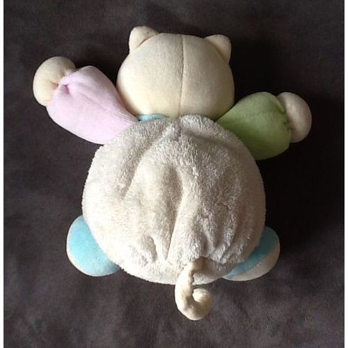Doudou Chat Blanc Plume Kaloo Fleur Rose Orange Bras Vert Rose Pied Bleu