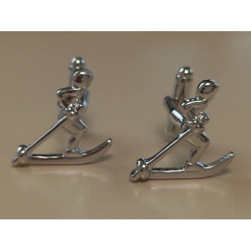 Boutons De Manchettes En Forme De Skieur De Couleur Argent