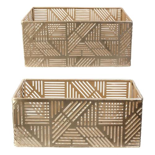 Paniers de rangement en métal ajouré doré (Lot de 2) 21 et 25 cm