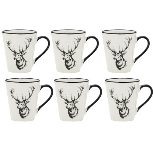 Vaisselle Cerf En Porcelaine Blanche Et Noire (Lot De 6) Tasse