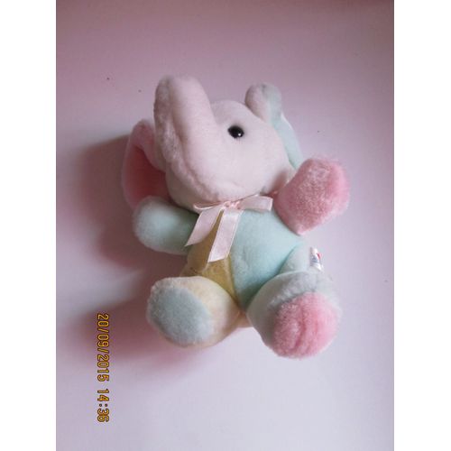 Doudou Elephant Baby Club  Grelot Rose Vert Jaune 