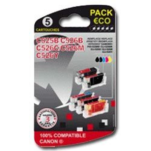 LASER- Eco Pack 5 cartouches pour CANON pgi525BK/526Y/526M/526C/526BK
