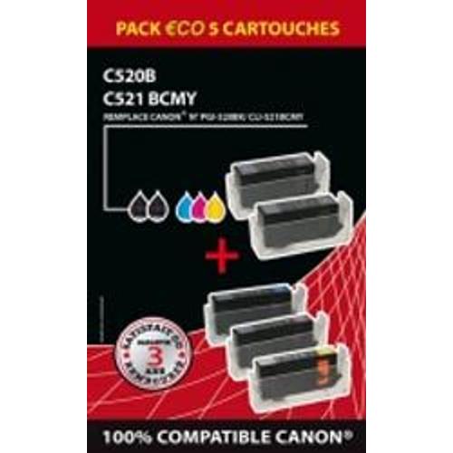LASER- Eco Pack 5 cartouches pour CANON pgi520BK/521Y/521M/521C/521BK