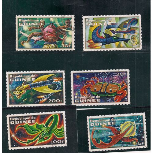 Guinée- Série De 6 Timbres Oblitérés- Animaux Préhistoriques Imaginaires De L'espace- N°451/6