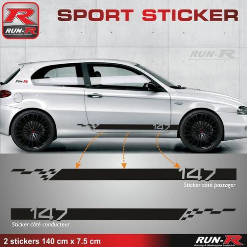 2 Stickers Alfa Romeo 147 140 Cm - Noir