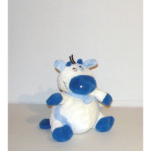 Doudou Vache Reveuse  Bleu Bleu Clair Blanc Cassé Hochet Vertbaudet 18cm 