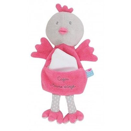 Doudou Poule Rose Cajou Sucre D'orge Mouchoir Blanc