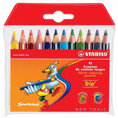 Crayon de couleur Stabilo Trio court - pochette souple de 12 crayons de  couleur