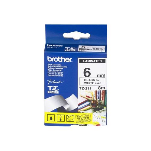 Brother TZ211 - Noir sur blanc - Rouleau (0,6 cm x 8 m) 1 unités bande imprimante - pour P-Touch PT-1000, 1080, 1090, 1290, 1650, 18, 1830, 1950, 1960, 2430, 2700, 3600, PT-GL-200