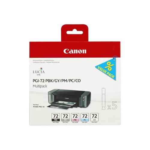 Canon PGI-72 PBK/GY/PM/PC/CO Multipack - Pack de 5 - gris, photo noire, photo cyan, photo magenta, optimiseur de couleurs - originale - réservoir d'encre - pour PIXMA PRO-10, PRO-10S; PIXUS...