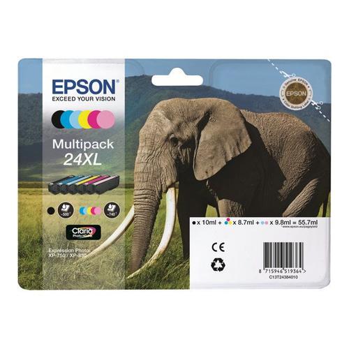 Epson 24XL Multipack 6 cartouches Noir, Jaune, Cyan, Magenta, Magenta clair, Cyan clair - 4200 Pages