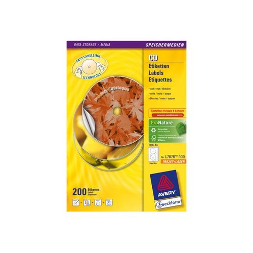 Avery Full Face CD/DVD Label - Étiquettes pour CD/DVD - blanc - rond 117 mm 200 étiquette(s) ( 100 feuille(s) x 2 )