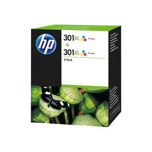 HP 301XL - Pack de 2 - à rendement élevé - couleur (cyan, magenta, jaune) - originale - cartouche d'encre - pour Deskjet 15XX, 2050A J510, 2054A J510, 25XX; Envy 45XX, 55XX; Officejet 26XX, 46XX