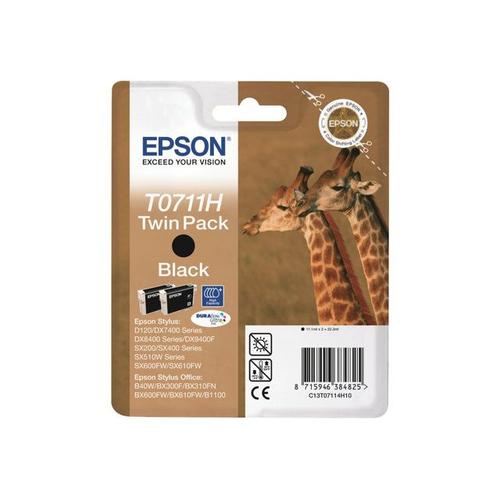 Epson T0711 Twin Pack - Pack de 2 - haute capacité - noir - originale - blister - cartouche d'encre - pour Stylus SX210, SX215, SX410, SX415, SX510, SX515, SX610; Stylus Office B1100, BX310...