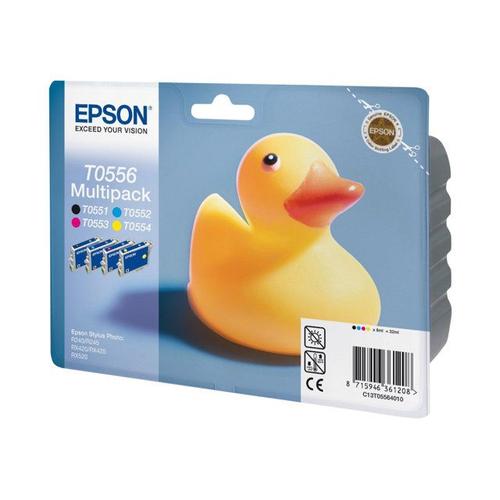 Epson Multipack T0556 - Pack de 4 - noir, jaune, cyan, magenta - originale - emballage coque avec alarme radioélectrique/ acoustique - cartouche d'encre - pour Stylus Photo R240, R245, RX420...