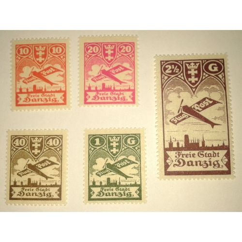 Timbres État Libre De Dantzig Poste Aérienne Yt N° 20 21 22 23 Et 24 Tb
