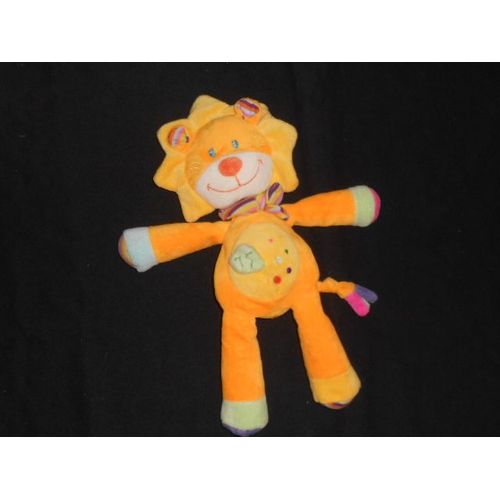 Doudou Peluche Lion Orange Et Motif Feuille - 30 Cm - Pommette
