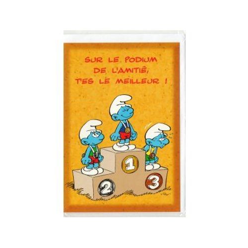 Carte Enfant Schtroumpf Sur Le Podium Avec La Coupe (48)