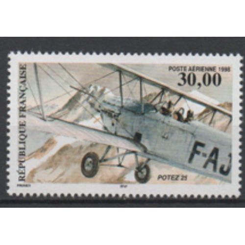 France 1998: Timbre De Poste Aérienne N° 62 Représentant Le Biplan Potez 25
