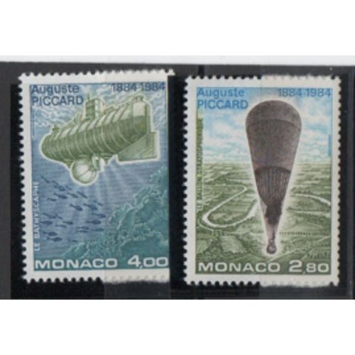 Monaco 1984: Lot De 2 Timbres Célébrant Le Centenaire De La Naissance D'auguste Picard