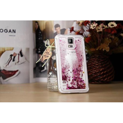 Coque Case Liquide Fushia Pailettes Etoiles Bling Diamant Stars Samsung Galaxy Note 4 Etui Bumper