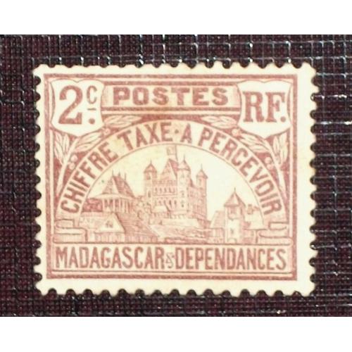 Madagascar Timbre Taxe N° 8 Oblitéré De 1908 - 2c Brun-Lilas « Palais De Tananarive »