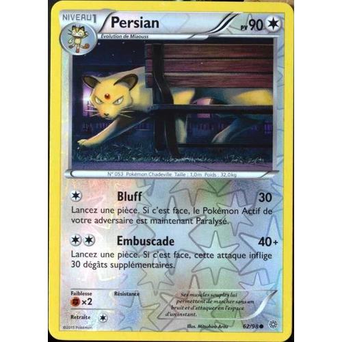 Carte Pokémon 62/98 Persian 90 Pv - Reverse Xy07 - Origines Antiques Neuf Fr