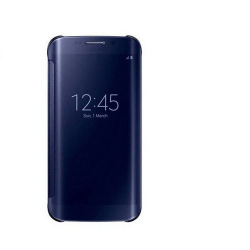 Etui Coque Housse Etui À Rabat Miroir Samsung Galaxy S6 Edge Bleu Marine Silver Bumper Fivediscount