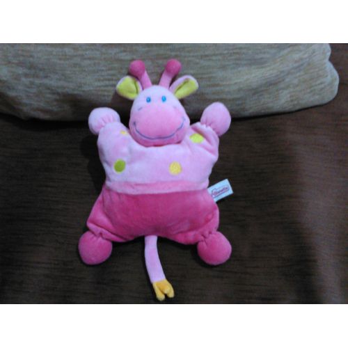 Doudou Semi-Plat Coussin Vache/Girafe Pommette