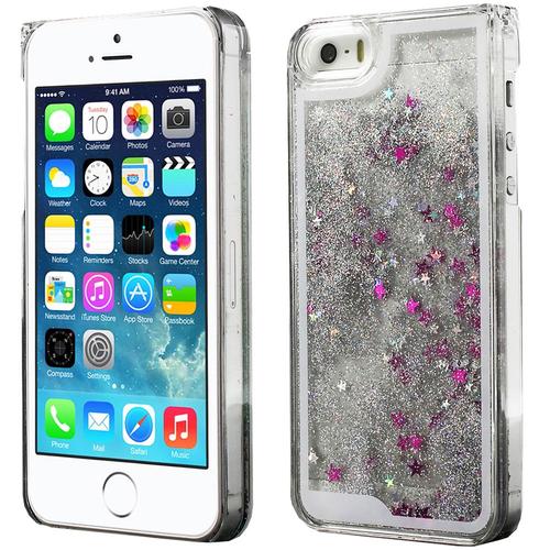 Coque Rigide Iphone 5s Collection Liquide Star Argent Avec Étoiles Et Paillettes