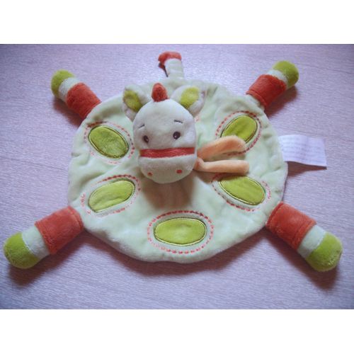 Doudou Kimbaloo Girafe Cheval Vache Plat Jaune Orange Vert