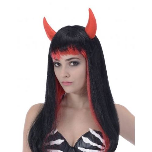 Perruque Longue Noire Et Rouge Diable Femme,