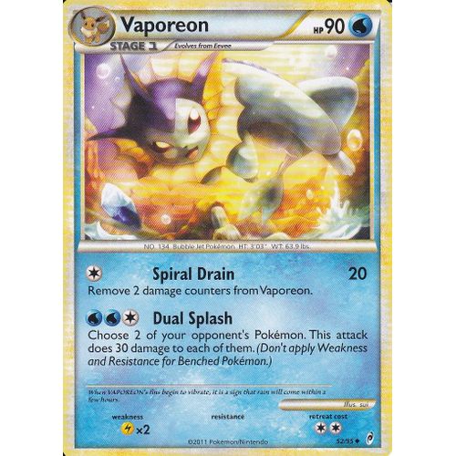 Carte Pokemon Vaporeon ( Aquali ) - 52/98 - Call Of Legends ( Appel Des Legendes ) - Carte Anglaise -