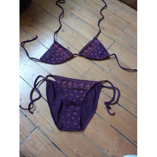 Maillot De Bain 2 Pièces Etam Violet Motifs Orange T36
