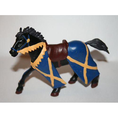 Cheval Marron Foncé - Harnachement Bleu Et Jaune - Papo