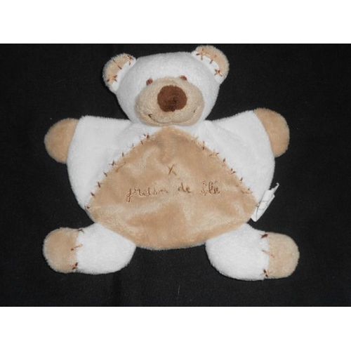 Doudou Plat Ours Blanc Et Beige Crème En Demi Cercle - Grain De Ble 