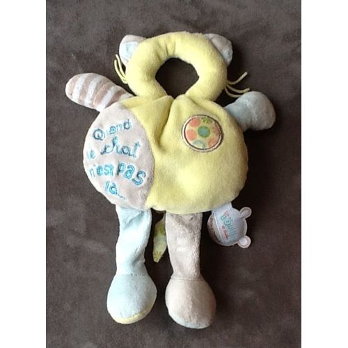 Doudou Chat Cat Katze Bouille Bouilles De Doudou Grelot Peluche Hochet Quand Le Chat N'est Pas Là 23 Cm Bruissant Pantin Jaune Violet