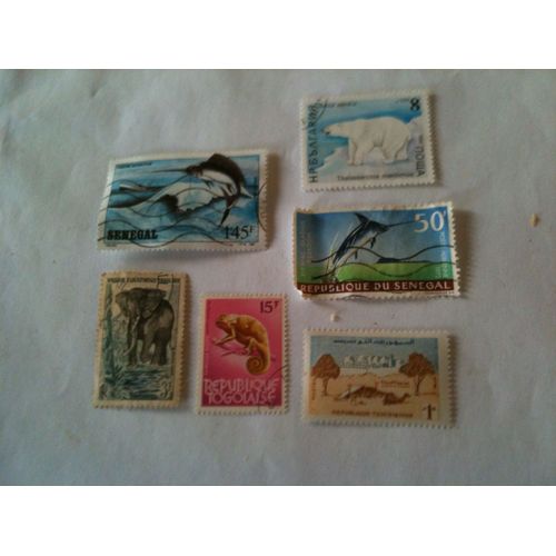 Lot De 6 Timbres Divers Animaux