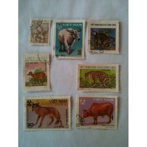 Lot De 7 Timbres Animaux Viet Nam