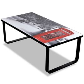 Table Basse Avec Impression De Cabine Téléphonique Dessus Verre