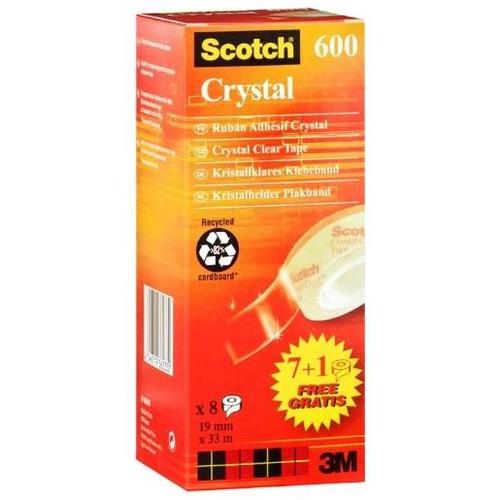 Scotch Crystal 600 Tour De 8 Rouleaux 19 Mm X 33 M Lot De 8